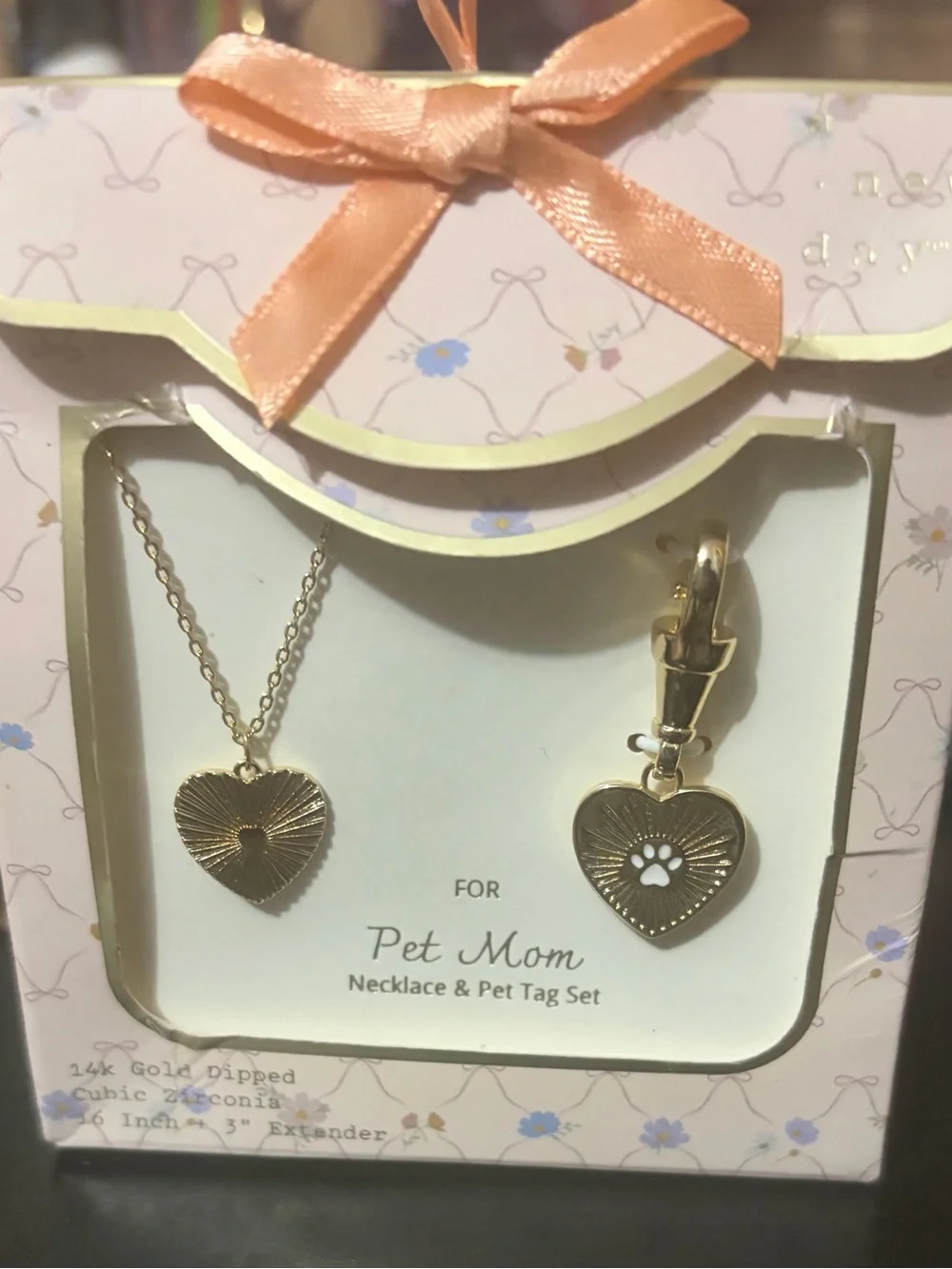 a new day Gold Heart Necklace & Paw Tag Charm Set. NWT
